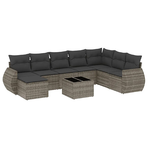 Maison Chic Salon de jardin 9 pcs avec coussins | Ensemble de Table et chaises | Mobilier d'Extérieur gris résine tressée -GKD40109