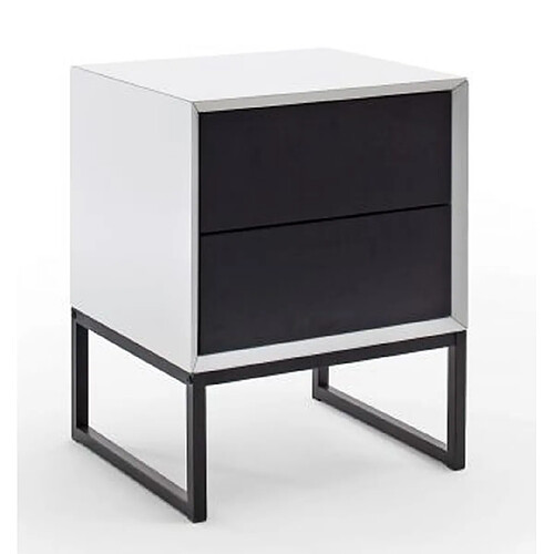 Pegane Table de chevet / table de nuit coloris blanc / noir -Longueur 45 x hauteur 57 x Profondeur 40 cm