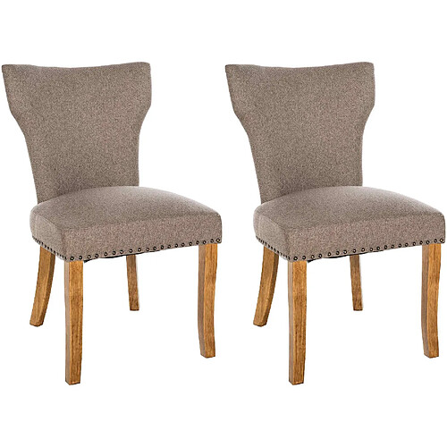 Decoshop26 Set de 2 chaises de salle à manger boutons décoratifs en tissu couleur taupe et pieds en bois 10_0001595