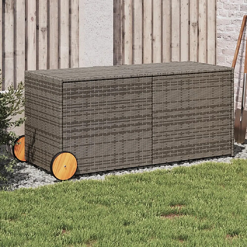 vidaXL Boîte de rangement de jardin et roues gris 283L résine tressée