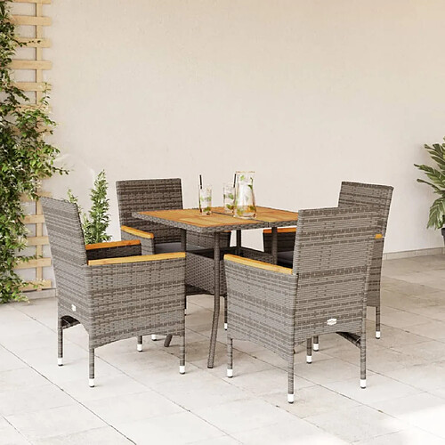 vidaXL Ensemble à manger de jardin et coussins 5 pcs gris rotin acacia