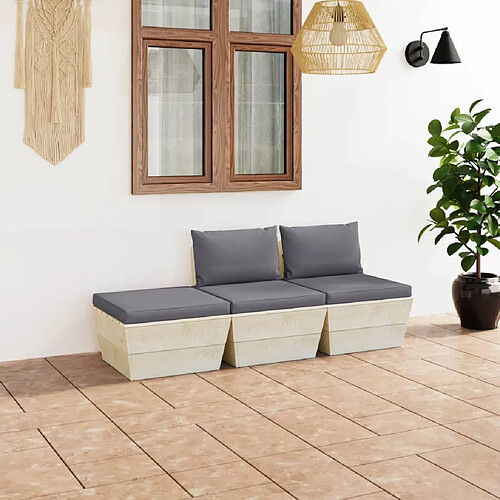 vidaXL Salon de jardin palette 3 pcs avec coussins Épicéa imprégné