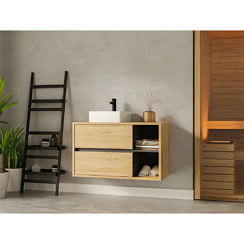 Vente-Unique Meuble de salle de bain suspendu vasque carrée - coloris naturel - 100 cm - PURNAL