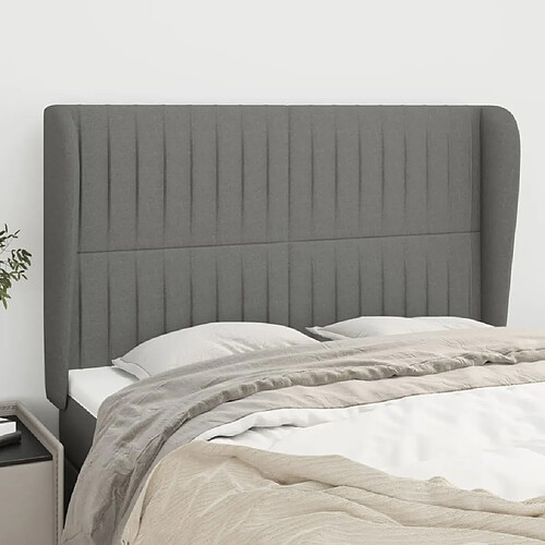 vidaXL Tête de lit avec oreilles Gris foncé 147x23x118/128 cm Tissu