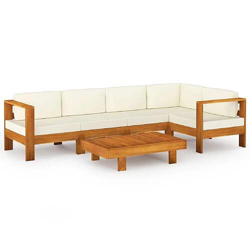 Maison Chic Salon de jardin 6 pcs + coussins - Mobilier/Meubles de jardin - Table et chaises d'extérieur blanc crème Bois d'acacia -MN26731