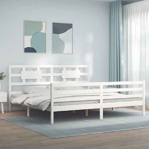 Maison Chic Lit adulte - Cadre Structure de lit avec tête de lit Contemporain blanc 200x200 cm bois massif -MN63261