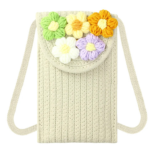 Avizar Sac Bandoulière pour Téléphone Tissu Motif Fleur Série WeaveFlora Blanc