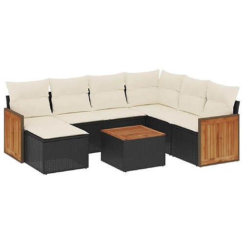 Maison Chic Ensemble Tables et chaises d'extérieur 8 pcs avec coussins,Salon de jardin noir résine tressée -GKD743303