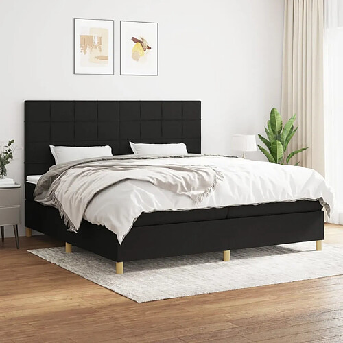 vidaXL Sommier à lattes de lit avec matelas Noir 200x200 cm Tissu