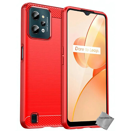 Htdmobiles Coque pour Realme C31 - housse etui silicone gel carbone + verre trempe - ROUGE