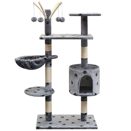 Helloshop26 Arbre à chat griffoir grattoir niche jouet animaux peluché et sisal 125 cm empreintes de pattes gris 3702113