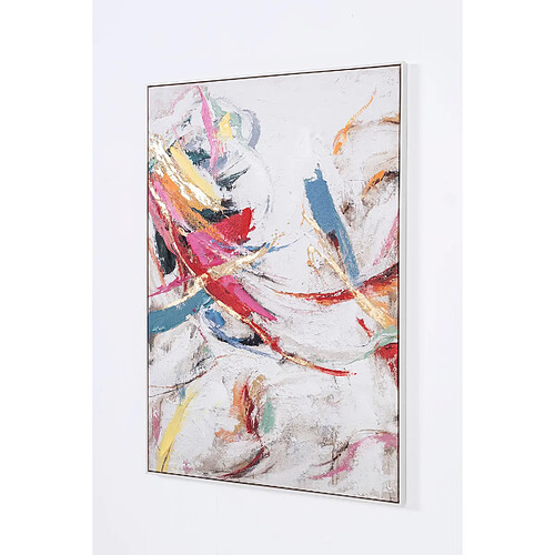 Pegane Tableau peinture à l'huile sur toile,peinte à la main abstraite avec cadre en bois blanc - Longueur 80 x Profondeur 5 x Hauteur 120 cm