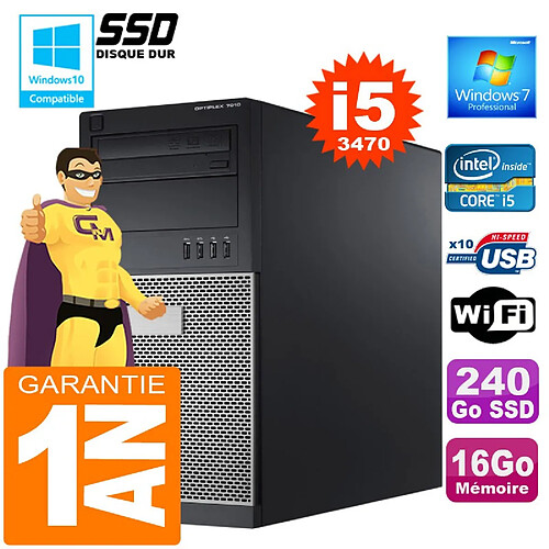 PC Tour DELL 7010 Core I5-3470 Ram 16Go Disque 240 Go SSD Graveur DVD Wifi W7 · Occasion