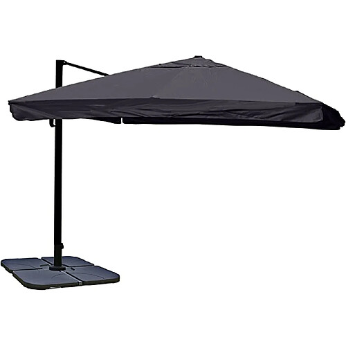 Decoshop26 Parasol de restauration 3x3m (Ø4,24m) polyester/aluminium 23kg anthracite avec support 04_0003325