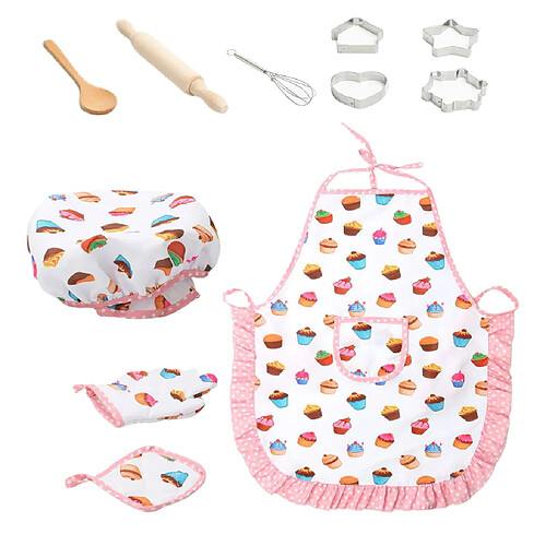 Rôle De Chef D'enfant Faire Semblant De Jouer Jouet Chapeau Tablier Pot Pad Ensembles De Motif De Gâteau 11PCS