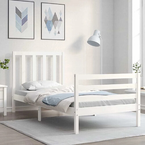 Maison Chic Lit adulte - Cadre Structure de lit avec tête de lit Contemporain blanc 90x200 cm bois massif -MN89500