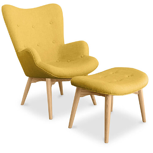 ICONIK INTERIOR Fauteuil avec repose-pieds Kontor - design scandinave Jaune