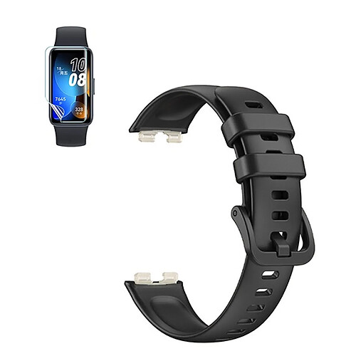 NIS Kit Bracelet En Silicone Lisse Avec Boucle + Film Hydrogel Phonecare Compatible Avec Huawei Band 8 - Noir