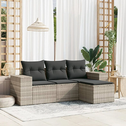 vidaXL Salon de jardin 4 pcs avec coussins gris clair résine tressée