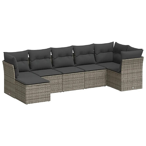 Maison Chic Salon de jardin avec coussins 7 pcs | Ensemble de Table et chaises | Mobilier d'Extérieur gris résine tressée -GKD87182