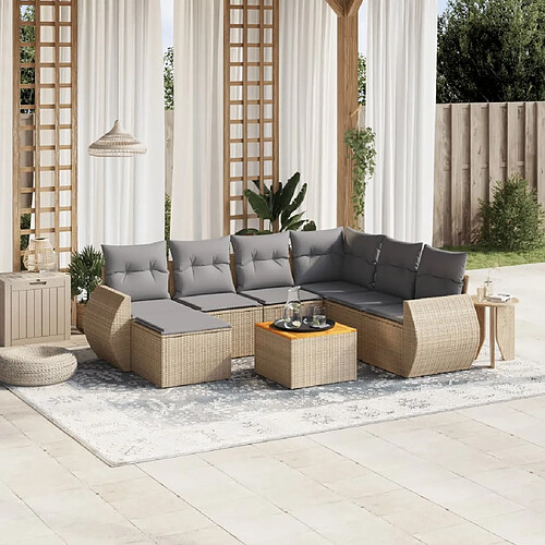 vidaXL Salon de jardin avec coussins 8 pcs beige résine tressée