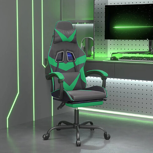 vidaXL Chaise de jeu avec repose-pied Noir et vert Similicuir