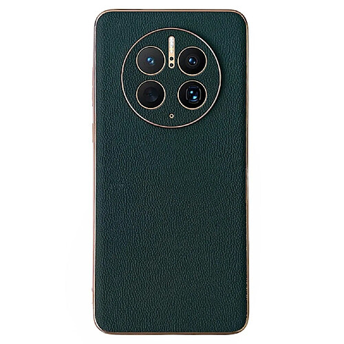 Coque en TPU + cuir véritable électroplaqué, anti-rayures pour votre Huawei Mate 50 Pro 4G - vert nuit