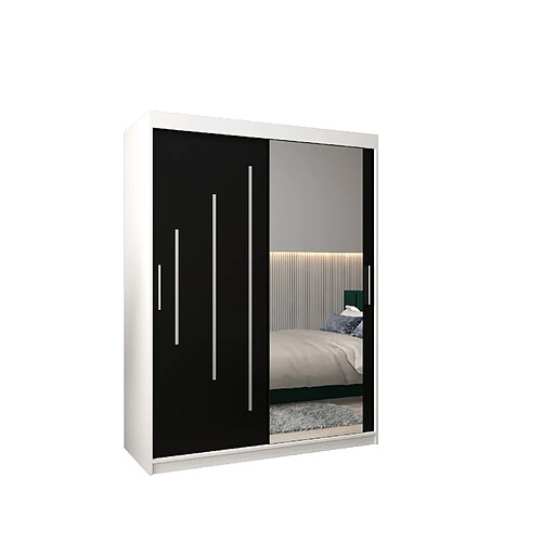 Abiks Meble Armoire YORK 2 À Portes Coulissantes 200/150/62 2 Portes (Blanc/Noir)