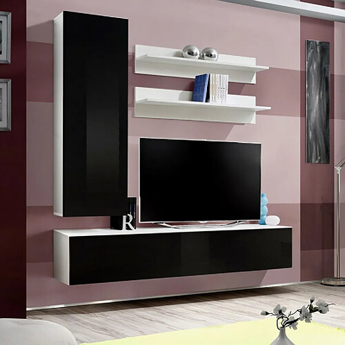 Paris Prix Meuble TV Mural Design Fly I 190cm Noir & Blanc