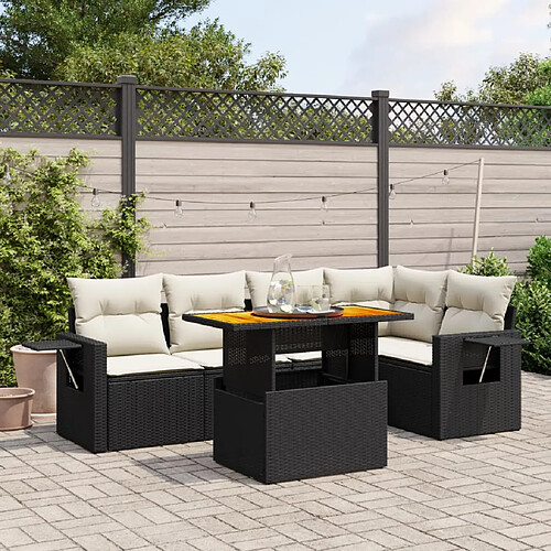 vidaXL Salon de jardin 6 pcs avec coussins noir résine tressée