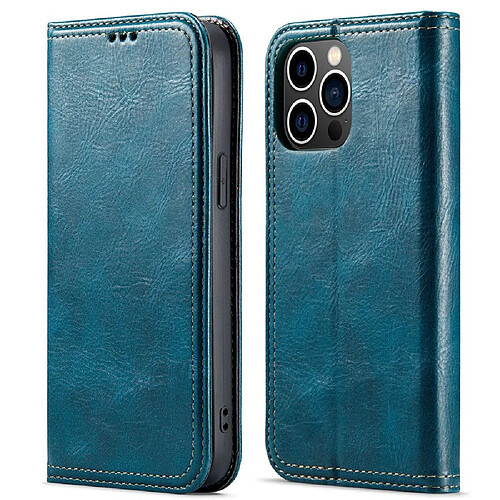 Etui en PU texture rétro, motif à deux lignes de piqûres avec support pour votre iPhone 14 Pro Max - bleu