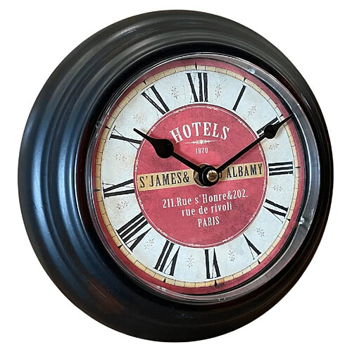 L'Héritier Du Temps Horloge Murale en Fer Noir avec Vitre en Plexiglass Pendule de Cuisine Hotel St James 4x21x21cm