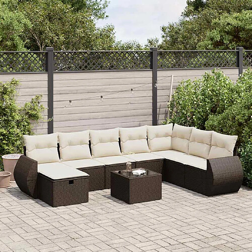 vidaXL Salon de jardin avec coussins 9 pcs marron résine tressée