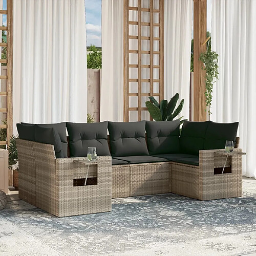 vidaXL Salon de jardin 6 pcs avec coussins gris clair résine tressée