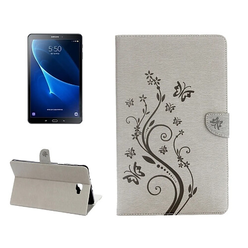 Wewoo Housse Étui gris pour Samsung Galaxy Tab A 10.1 fleurs pressées motif papillon bascule horizontale en cuir PU avec boucle magnétique et titulaire fentes cartes porte-monnaie