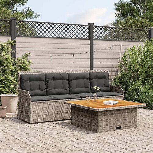 vidaXL Salon de jardin avec coussins 3 pcs gris résine tressée