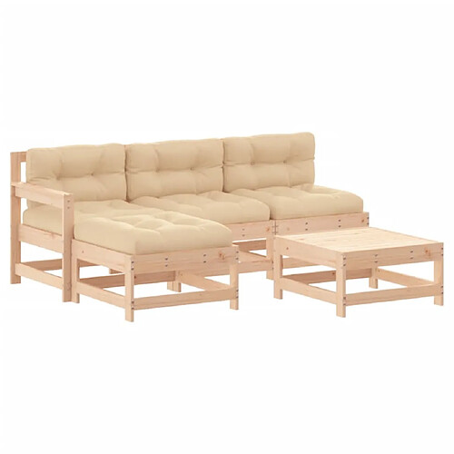 Maison Chic Salon de jardin 5 pcs + coussins - Mobilier/Meubles de jardin - Table et chaises d'extérieur bois massif -MN92603