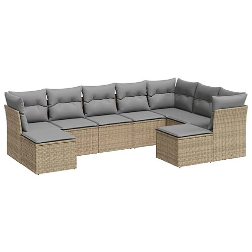 Maison Chic Salon de jardin avec coussins 9 pcs | Ensemble de Table et chaises | Mobilier d'Extérieur beige résine tressée -GKD88327