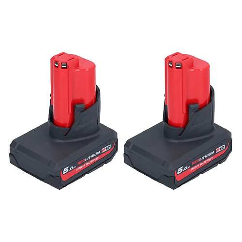 Milwaukee Batterie Set 2x M12 HB5 High Output 12 V 5,0 Ah / 5000 mAh Li-Ion Batterie ( 2x 4932480165 )