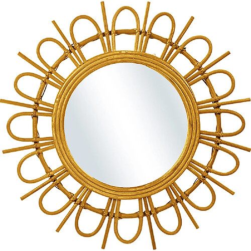 ICONIK INTERIOR Miroir mural rond boho Bali en rotin naturel (60 cm) - Miu Bois naturel