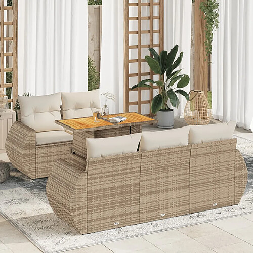 vidaXL Salon de jardin avec coussins 6 pcs beige résine tressée