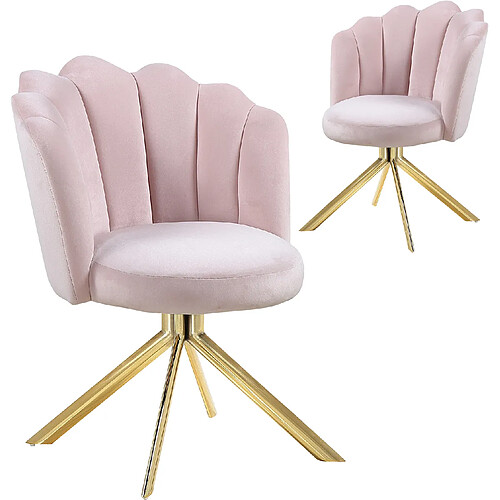 Vivenla Lot de 2 chaises de salle à manger design pivotante revêtement en velours rose avec piètement en acier doré L. 47 x P. 47 x H. 82 cm collection MARIO