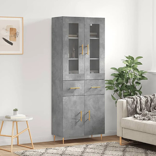 vidaXL Buffet haut Gris béton 69,5x34x180 cm Bois d'ingénierie