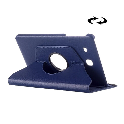 Wewoo Housse Étui bleu foncé pour Samsung Galaxy Tab E 9.6 Litchi Texture en cuir de rotation de 360 degrés avec support multifonctionnel