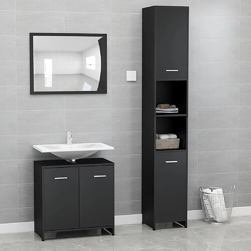 vidaXL Ensemble de meubles de salle de bain 3 pcs Noir Bois ingénierie