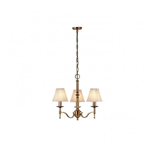 Interiors 1900 Suspension 3 ampoules Stanford, laiton antique, abat-jour beiges