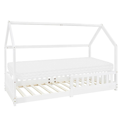 ML-Design Lit enfant+matelas Lit maison Cadre de lit simple Protection antichute Blanc 90x200cm