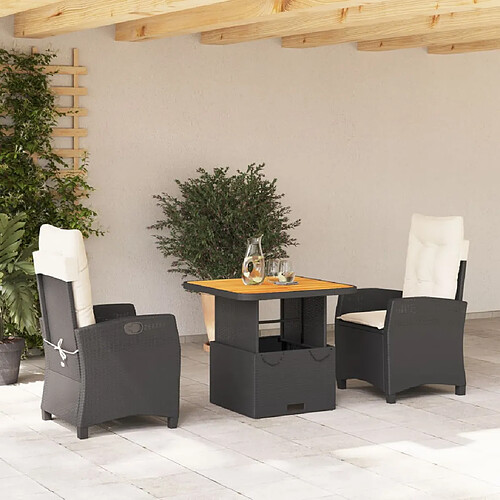 vidaXL Ensemble à manger de jardin avec coussins 3 pcs Noir