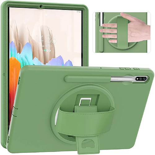 Coque en TPU hybride avec béquille rotative à 360° et porte-stylo vert pour votre Samsung Galaxy Tab S7 Plus T970/T975