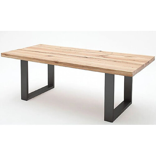 Table à manger en chêne sauvage massif/anthracite - L.180 x H.76 x P.100 cm -PEGANE-